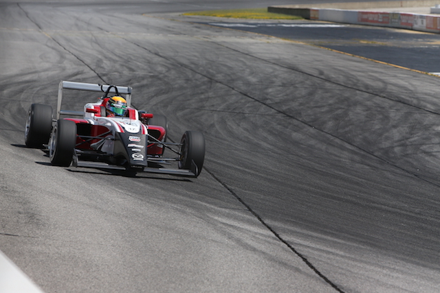 Matt Brabham spent the day putting the USF-17 through it's maiden oval test at Lucas Oil Raceway (Photo courtesy of Indianapolis Motor Speedway, LLC Photography)